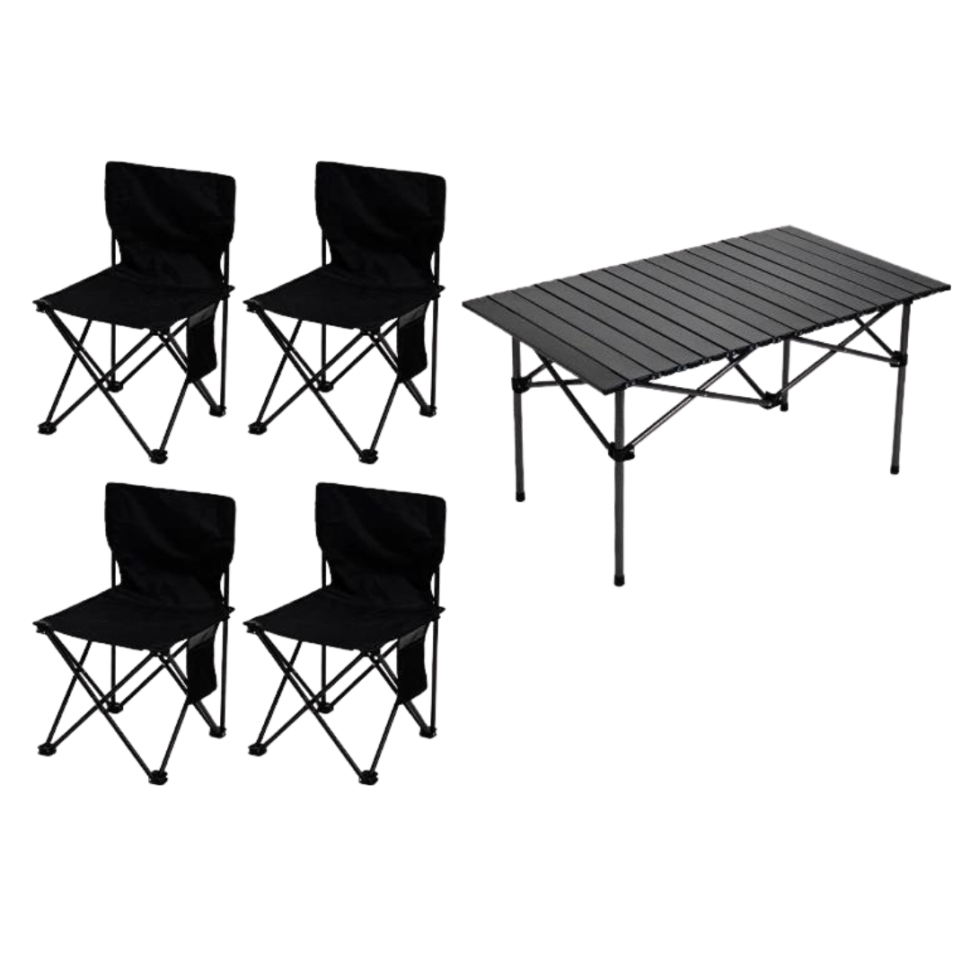 Set Mesa + 4 Silla Plegable Camping Portátil + Bolso