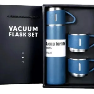 Set Termo Vaso Térmico Acero Inox 500Ml + 3 Tazas Azul
