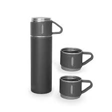 Set Termo Vaso Térmico Acero Inox 500Ml + 3 Tazas Gris - Imagen 2
