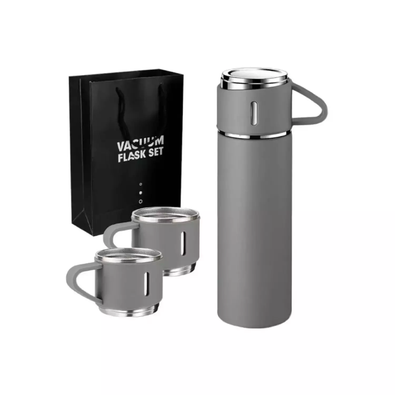 Set Termo Vaso Térmico Acero Inox 500Ml + 3 Tazas Gris
