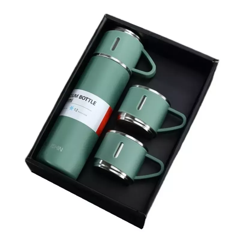 Set Termo Vaso Térmico Acero Inox 500Ml + 3 Tazas Verde - Imagen 2