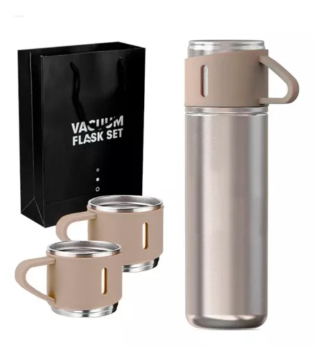 Set Termo Vaso Térmico Acero Inox 500Ml + 3 Tazas Beige - Imagen 2