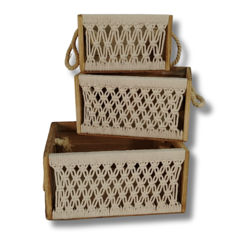 3Unds Cesta De Madera 5423C-3Pcs