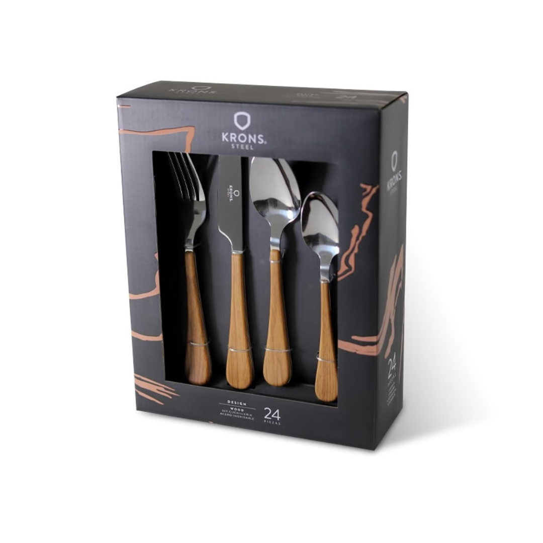 Set De Cuchilleria 24 Piezas Madera Redondo