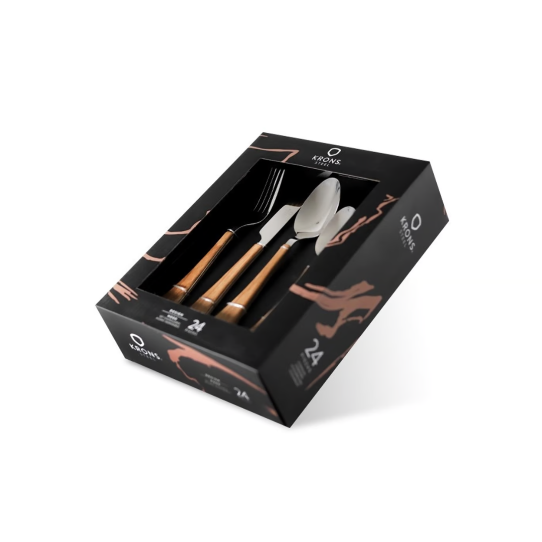 Set De Cuchilleria 24 Piezas Madera Redondo - Imagen 2