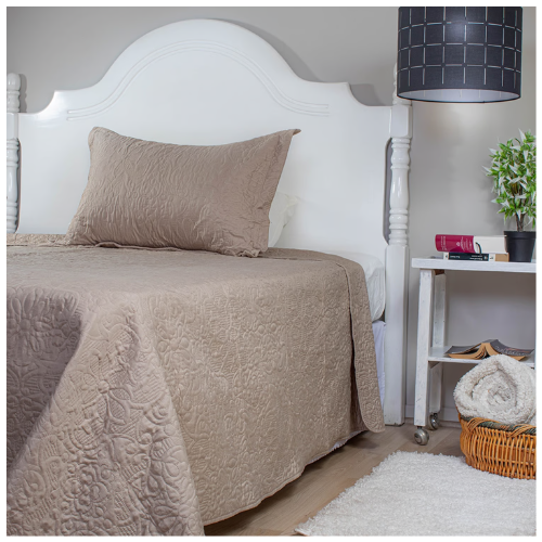 Quilt Bordado Elegance C/N Fundas (Bolsa Tela) 1.5 Plaza Beige