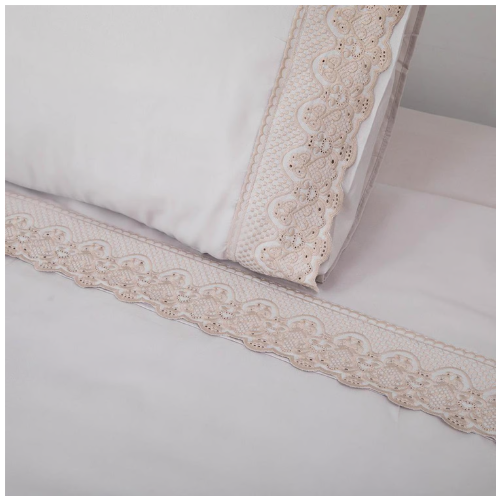 Juego Sábanas Broderie Color Santorini Microfibra 1.5 Plaza Beige