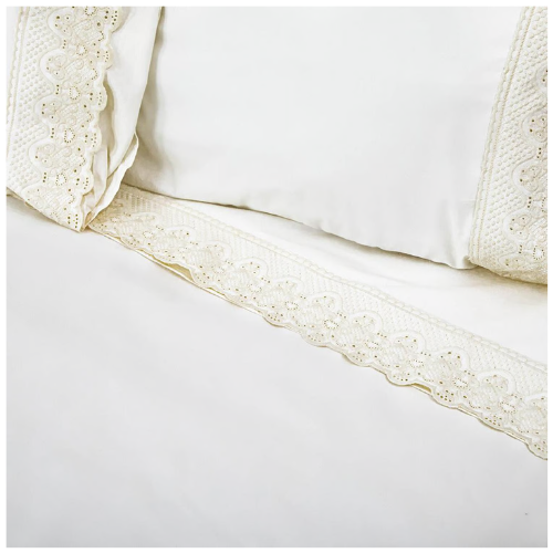 Juego Sábanas Broderie Color Santorini Microfibra 1.5 Plaza Blanco