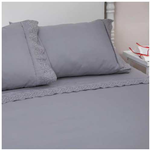 Juego Sábanas Broderie Color Santorini Microfibra 2.0 Plaza Gris - Imagen 2