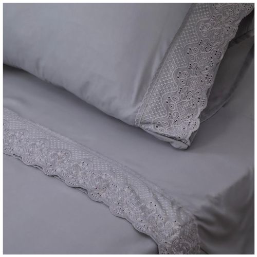 Juego Sábanas Broderie Color Santorini Microfibra 2.0 Plaza Gris