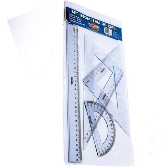 JUEGO GEOMETRICO REGLA 30 cm 2 ESCUADRAS .1 TRANSPORTADOR.