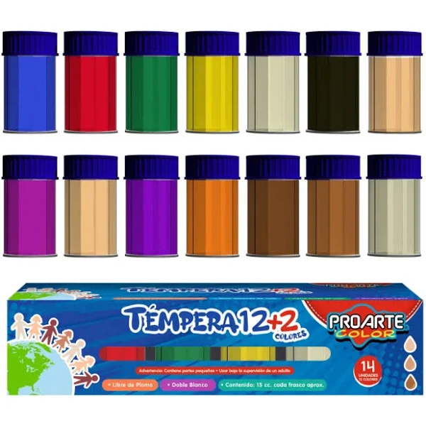 TEMPERA PROARTE 12 colores +2 UNIDADES 15 CC