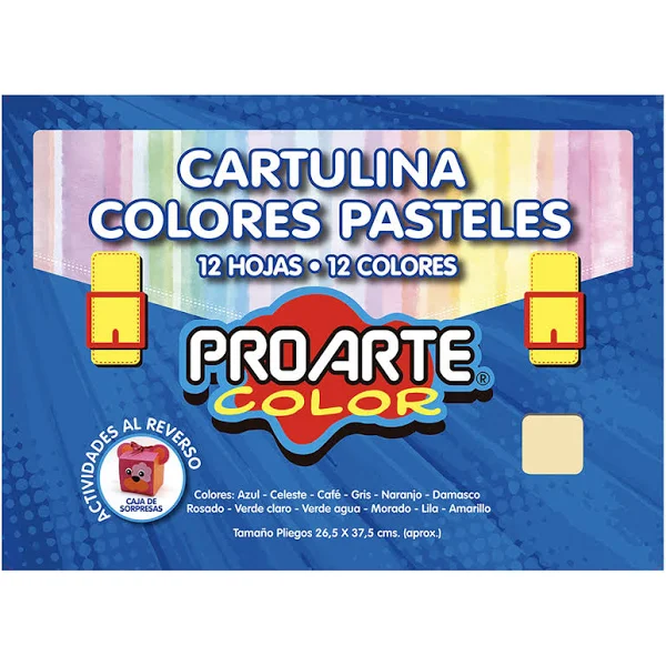 ESTUCHE CARTULINA PINTADA COLORES PASTELES 12 COLOLORES 12 HOJAS