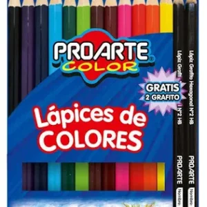 LAPICES DE COLOR PROARTE 12 LARGOS + 2 GRAFITO + SACAPUNTAS