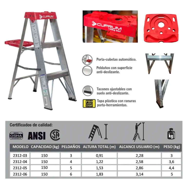 ESCALERA DE TIJERA DE ALUMINIO 0.91M / 3 P - Imagen 2